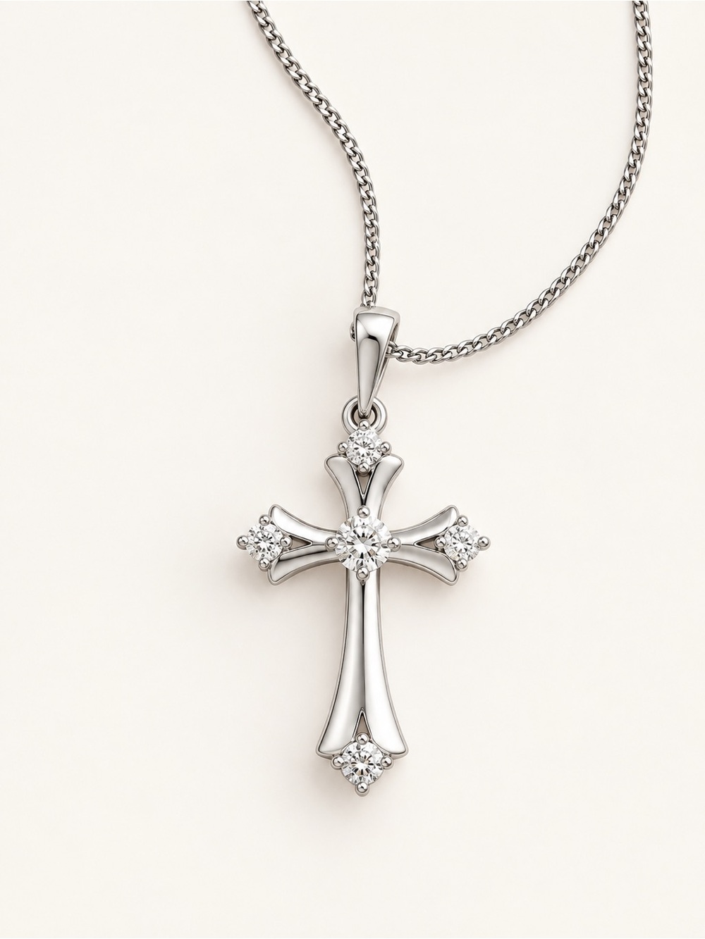 Platinum Plated Cross Necklace with Sparkling Zirconia Stones | Water Resistant